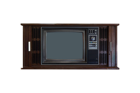 老式电视或旧复古电视在孤立的白色背景与剪裁路径。