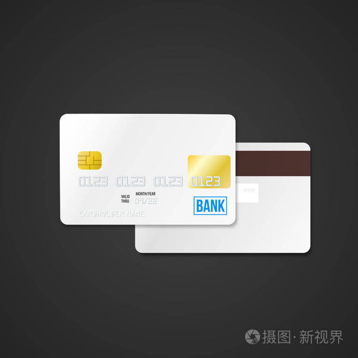 矢量模拟白色空白塑料银行卡面和背面插图现实与阴影模板设计隔离在