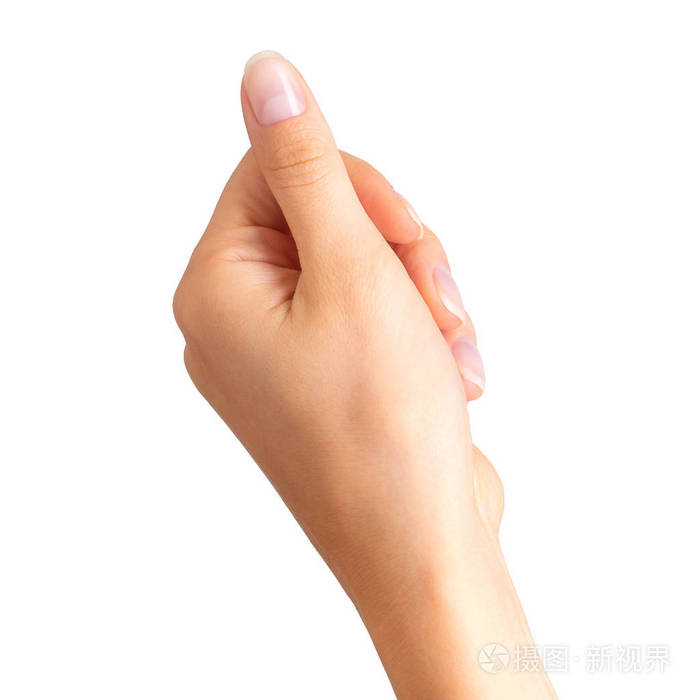 妇女手拿着东西用两个手指