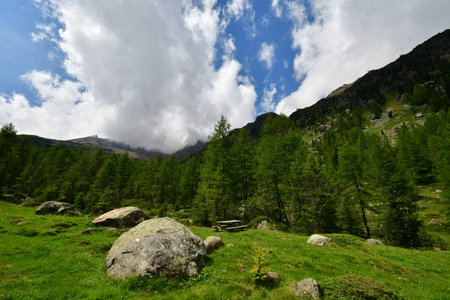 意大利南部高山峰顶岩岩石全景图欧洲天空云野性绿草草甸