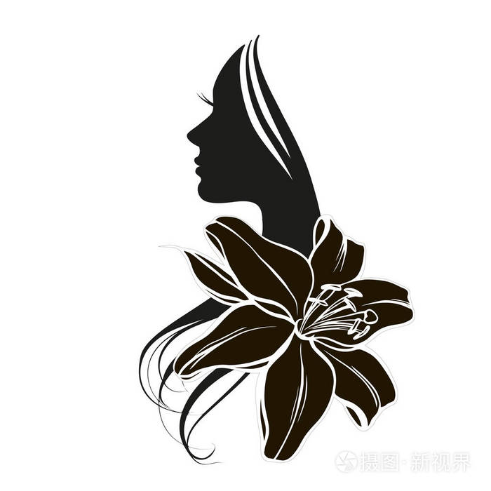 女人的脸呈圆形,带有花女矢量标志设计模板.