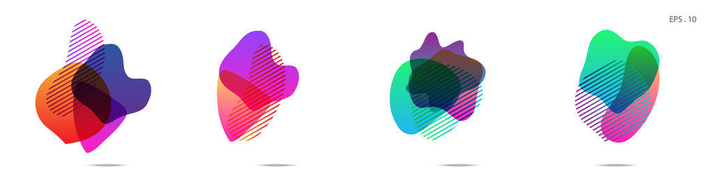 一组抽象的现代图形元素。 动态彩色形式和线条。 带有流动液体形状的梯度抽象横幅。 设计徽标传单或演示文稿的模板。 矢量。