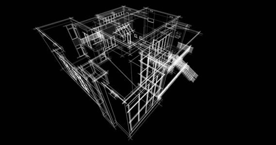 房屋概念草图3D插图