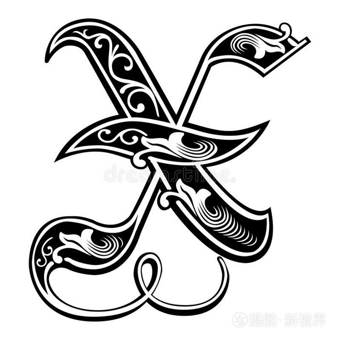 装饰哥特式字体字母x