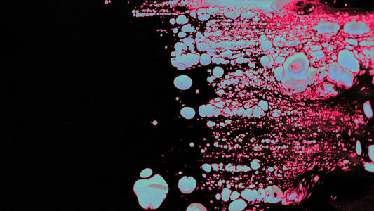 抽象的红色背景。 宏观细胞。 霓虹灯。 丙烯酸涂料。 大理石纹理。 当代艺术。