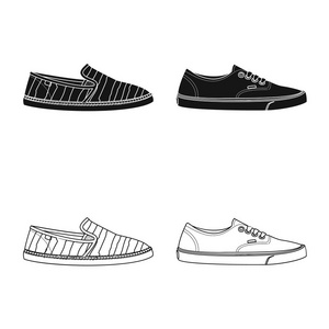 鞋和鞋类标志的矢量设计。一组鞋和脚向量图标股票