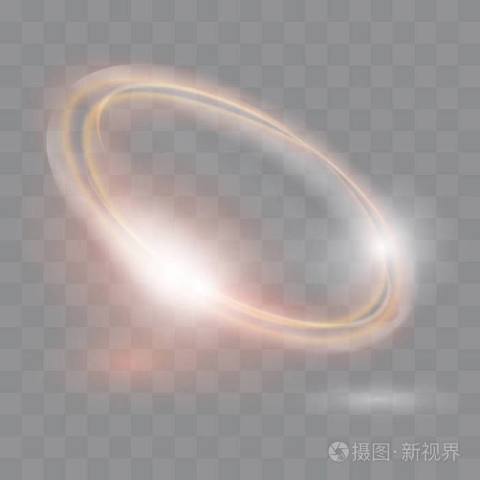 圆形耀斑透明光效应. 抽象星系椭圆边界. 豪华闪光旋转辉光线.