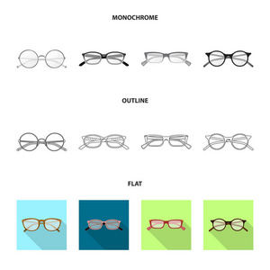 眼镜和框架标志的孤立对象。收集眼镜和附件股票符号的网站