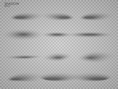 矢量阴影被隔离。 页面分隔器与透明阴影隔离。 一组阴影效果。 透明阴影逼真插图