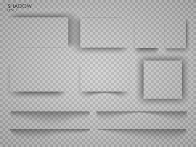 矢量阴影被隔离。 页面分隔器与透明阴影隔离。 一组阴影效果。 透明阴影逼真插图