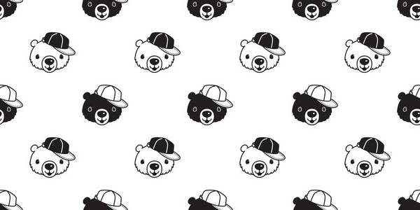 熊无缝图案矢量北极熊帽子卡通围巾隔离重复壁纸背景图