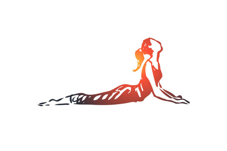 弯曲健康身体瑜伽姿势概念。手绘的被隔绝的向量