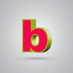 西瓜3D矢量字母b小写。 红色字体，有光泽的绿色边框，白色背景隔离的光反射。