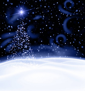 圣诞快乐，新年快乐，闪亮的卡片，抽象的闪亮的圣诞树，雪和暴风雪。 矢量背景。