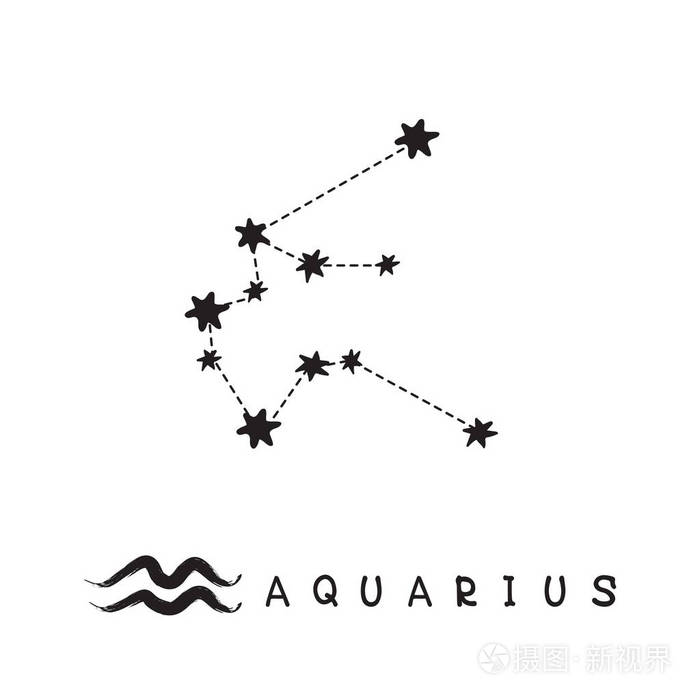 黄道十二宫星座水瓶座孤立在白色背景上. 十二生肖星座.