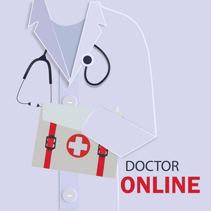 医学背景。 在线医生概念小册子或贺卡的载体模板