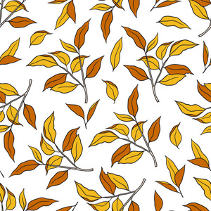 与秋叶枝的无缝图案。 矢量图。 纺织笔记本封面壁纸包装纸等模板。