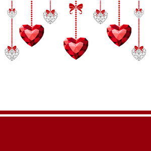 心脏红色在白色背景。心是用低聚的风格画的。几何红心。心宝石