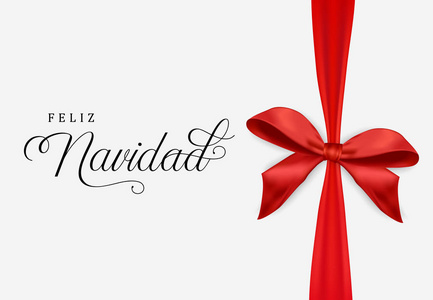 红色圣诞礼物丝带贺卡插图西班牙语。 纳维达节日礼物弓背景为季节问候。