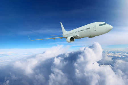 飞行飞机运输。 喷气客机。 冒险商业云天旅行