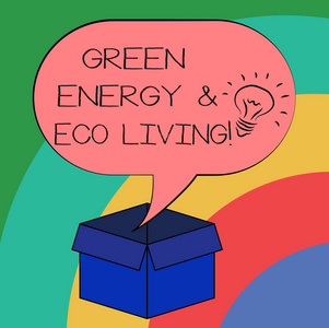 概念写作显示绿色能源和生态生活。商业照片文本环保回收再利用想法图标在空白半色调讲话泡沫在纸箱盒