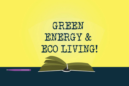 概念写作显示绿色能源和生态生活。展示环保回收再利用书籍彩页的商业照片