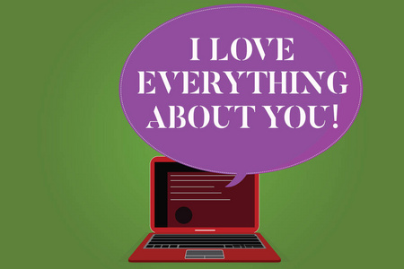 文字文字文字我爱你的一切。表达屋顶分析感受和情绪的商业理念在笔记本电脑屏幕上的证书布局和空白的半色调颜色语音泡泡