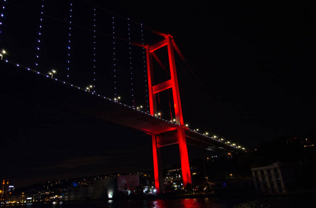 吊桥的夜景, 土耳其, 伊斯坦布尔