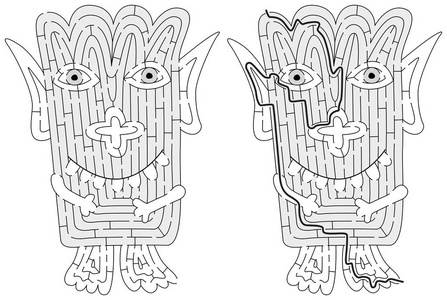 小怪物迷宫为儿童与解决方案黑白