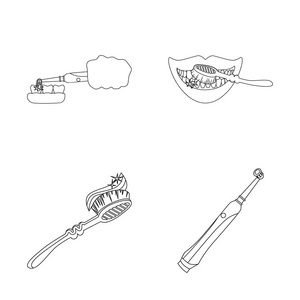 牙膏和刷子符号的独立对象。收集牙膏和清洁矢量图标的股票