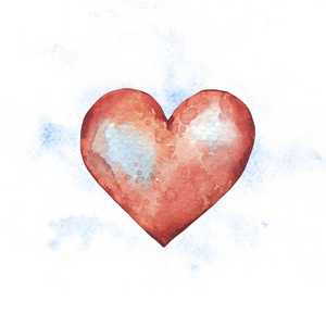 情人节水彩画贺卡与红色的心脏, 复古