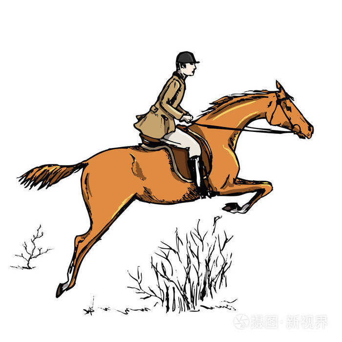 骑士骑手. 英国风格的历史骑马人. 骑着雄马骑着索雷尔马.