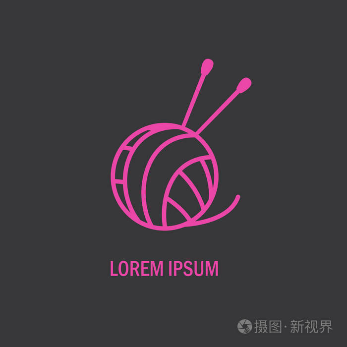 带有纱线和针织针的缠结的标志. 签署针织业务或生产