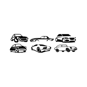 汽车类型和模型对象图标设置。 汽车车身轮廓矢量变体