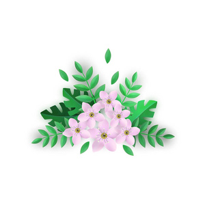 花构成向量例证与美丽的粉红色花和绿叶
