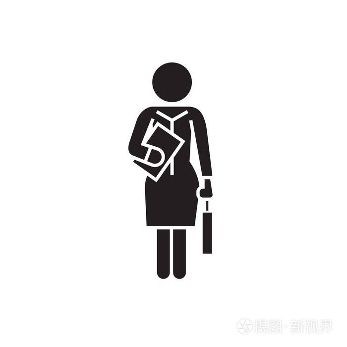 女商人常务秘书黑向量概念图标女商人常设秘书平例证标志