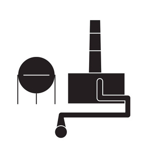 化学植物黑色矢量概念图标。化工厂平面例证, 标志