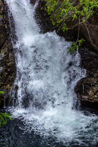 粗糙的白水落在小瀑布的岩壁上图片