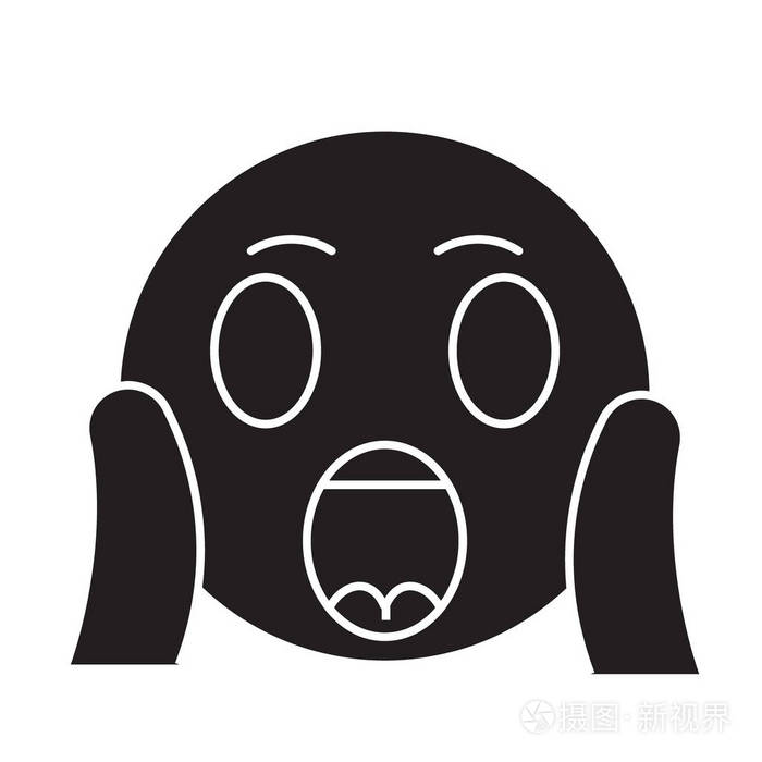 面对尖叫情绪黑色矢量概念图标面对尖叫的表情符号平面插图标志