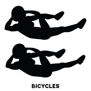 自行车。 肘部到CNEE皱褶。 交叉身体皱褶。 体育锻炼。 女人做运动的剪影。 训练矢量图