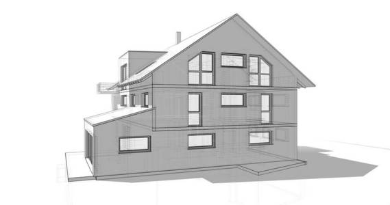 房屋概念草图3D插图