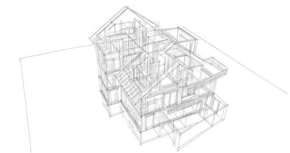 房屋概念草图3D插图