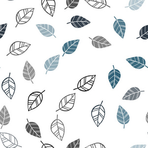 浅蓝绿色矢量无缝抽象设计与树叶。 闪亮的彩色插图与树叶涂鸦风格。 窗帘窗帘设计图案。