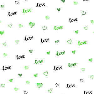浅绿色矢量无缝背景与短语爱你的心。 五颜六色的插图与引用爱你的心。 时尚面料壁纸的图案。