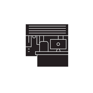 接待处黑色矢量概念图标。接待处平面插图, 标志