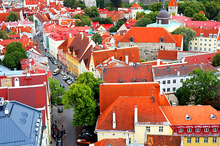 爱沙尼亚塔林老城街道的鸟瞰图
