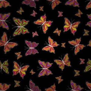 矢量图。 水彩风格的无缝图案与飞舞的蝴蝶。 织物纺织品印刷和邀请的背景。 大自然中的美。