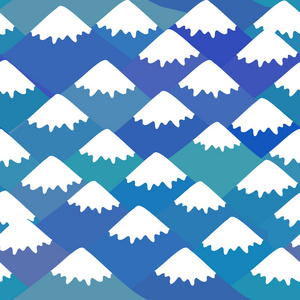 无缝图案富士山自然背景与日本景观。 海军蓝山，积雪覆盖的山峰。 矢量插图