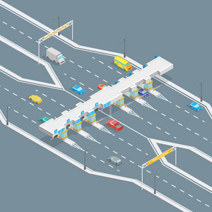 收费公路支付概念3d 等距视图。向量