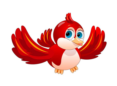白色背景上的卡通红鸟。 红鸟的角色。